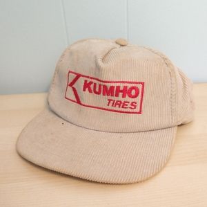 Vintage Kumho Tires Trucker Cap Corduroy Hat Beige Tan